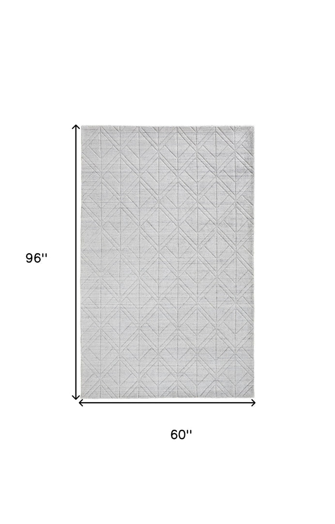 4' X 6' White and Silver Geometric Hand Woven Area Rug