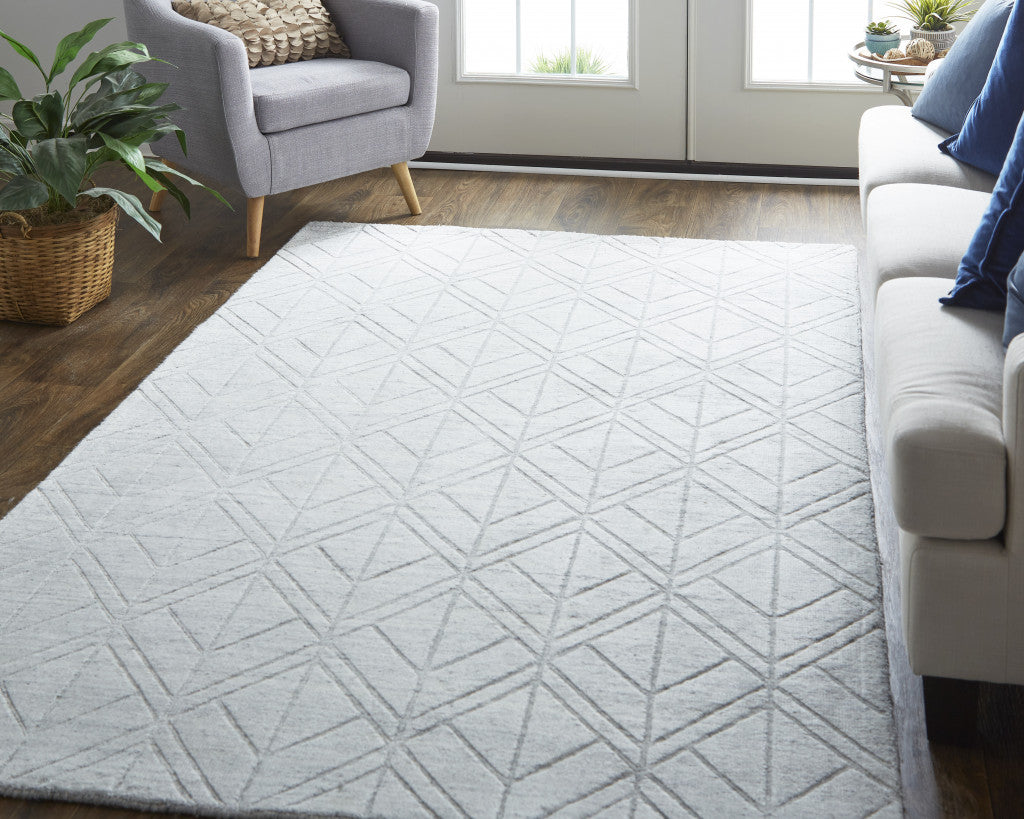 4' X 6' White and Silver Geometric Hand Woven Area Rug