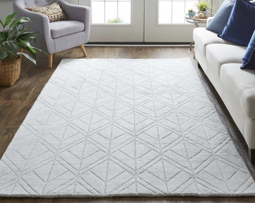 4' X 6' White and Silver Geometric Hand Woven Area Rug