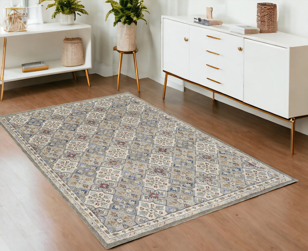 4' X 6' Taupe and Ivory Wool Patchwork Hand Tufted Area Rug