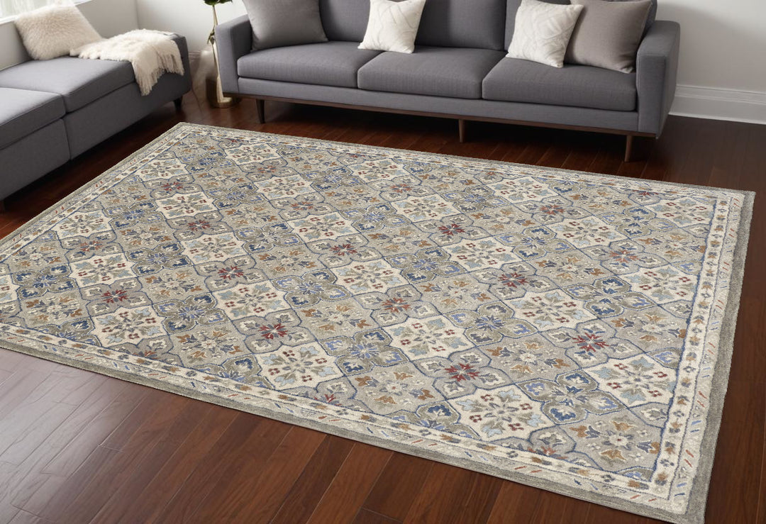 4' X 6' Taupe and Ivory Wool Patchwork Hand Tufted Area Rug