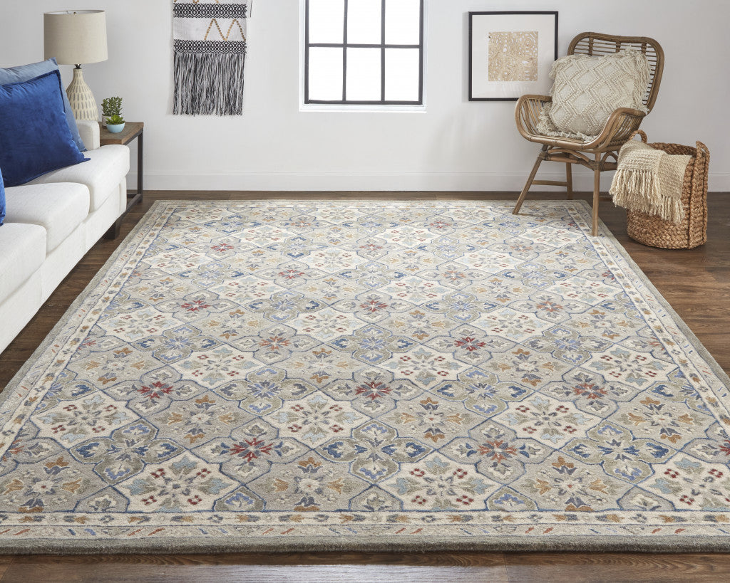 4' X 6' Taupe and Ivory Wool Patchwork Hand Tufted Area Rug