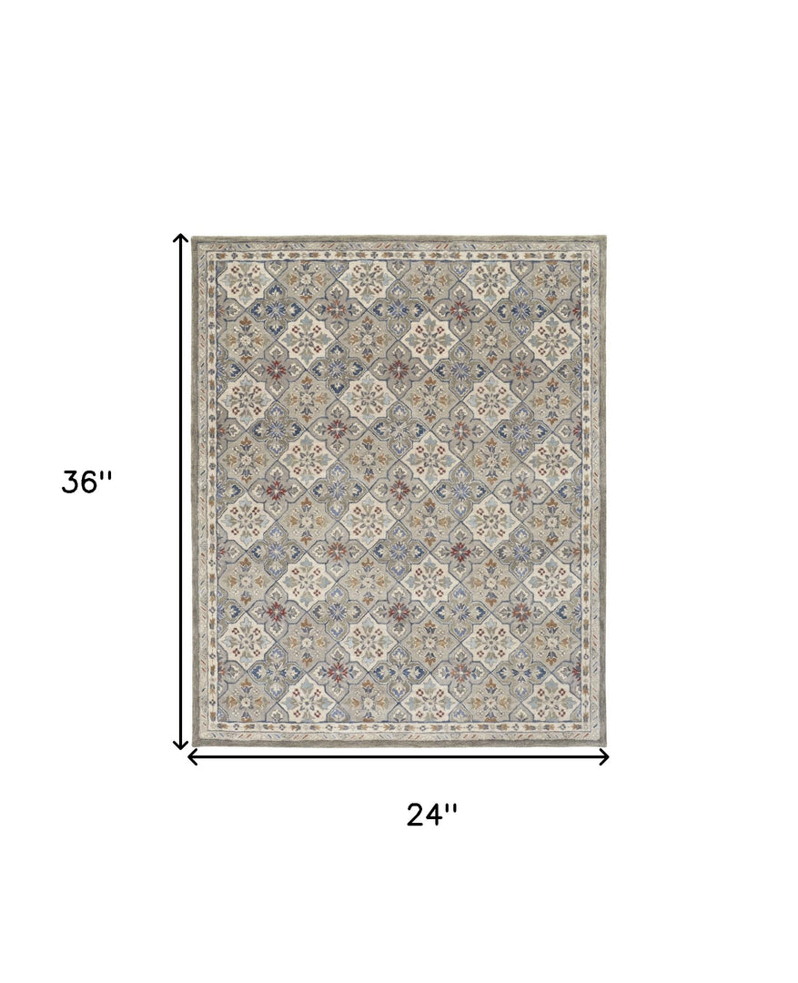 4' X 6' Taupe and Ivory Wool Patchwork Hand Tufted Area Rug