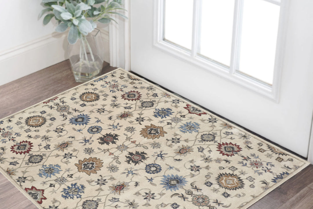 4' X 6' Taupe and Ivory Wool Patchwork Hand Tufted Area Rug