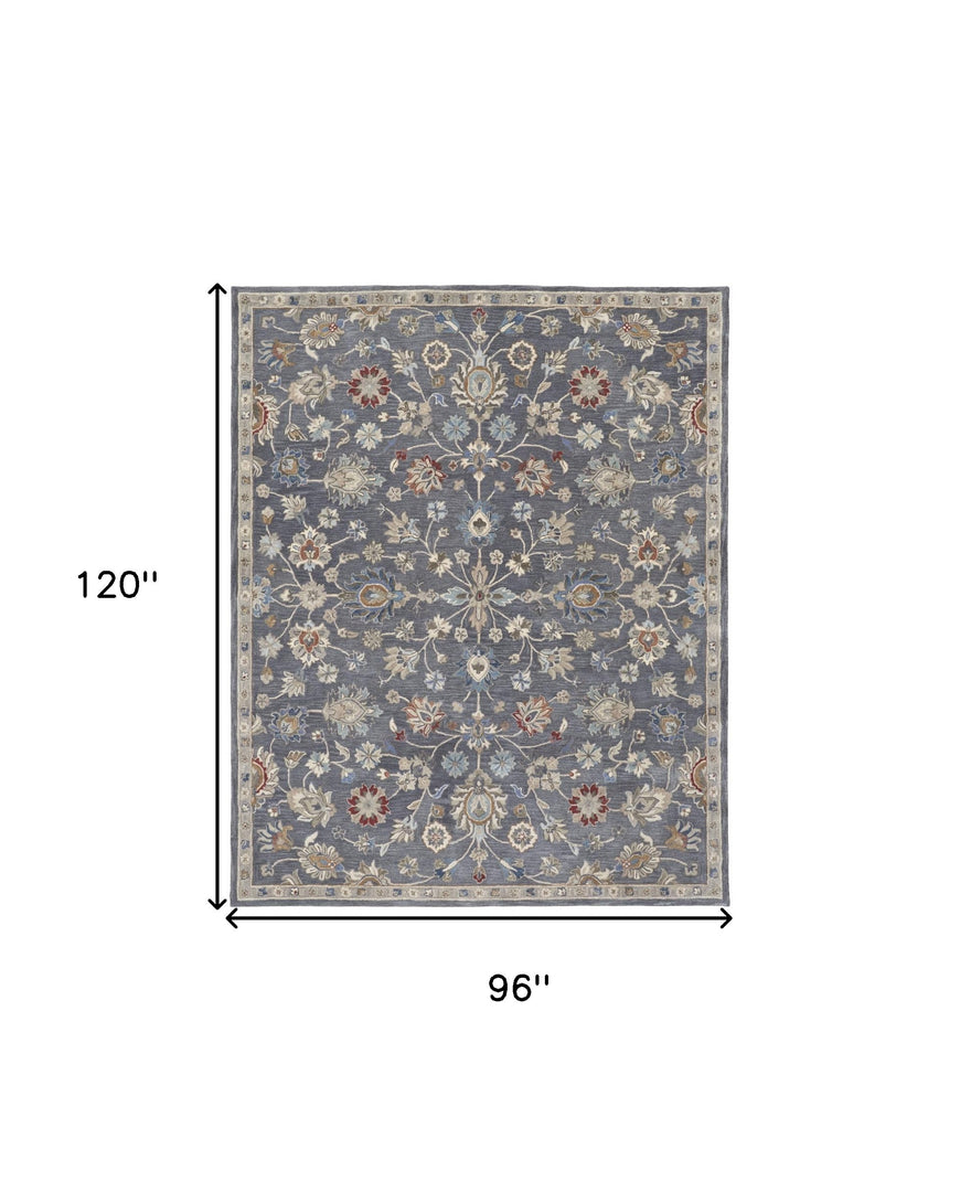 4' X 6' Gray Ivory And Red Wool Floral Tufted Handmade Stain Resistant Area Rug