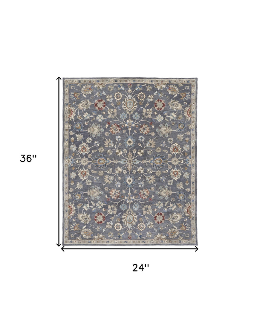 4' X 6' Gray Ivory And Red Wool Floral Tufted Handmade Stain Resistant Area Rug