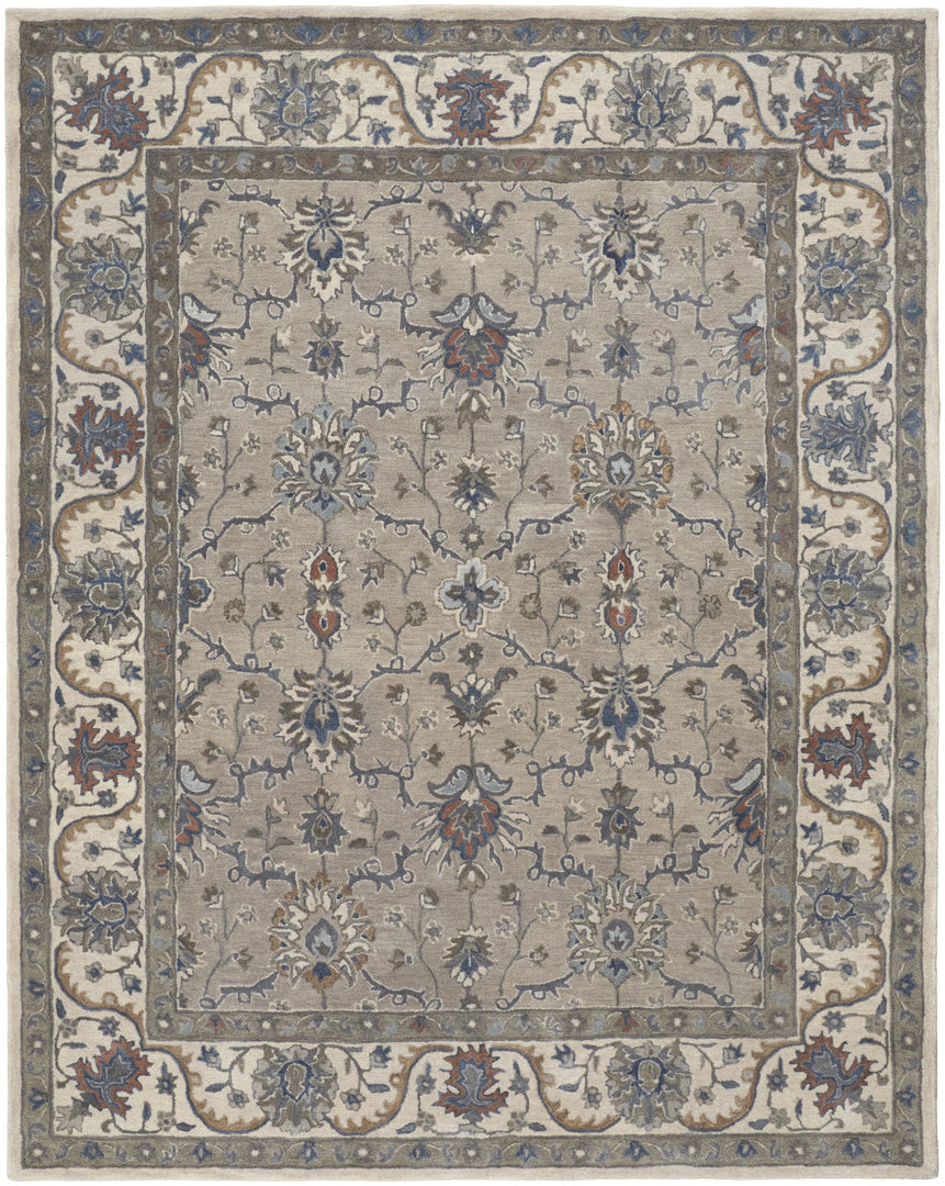 4' X 6' Ivory and Blue Wool Floral Hand Tufted Area Rug