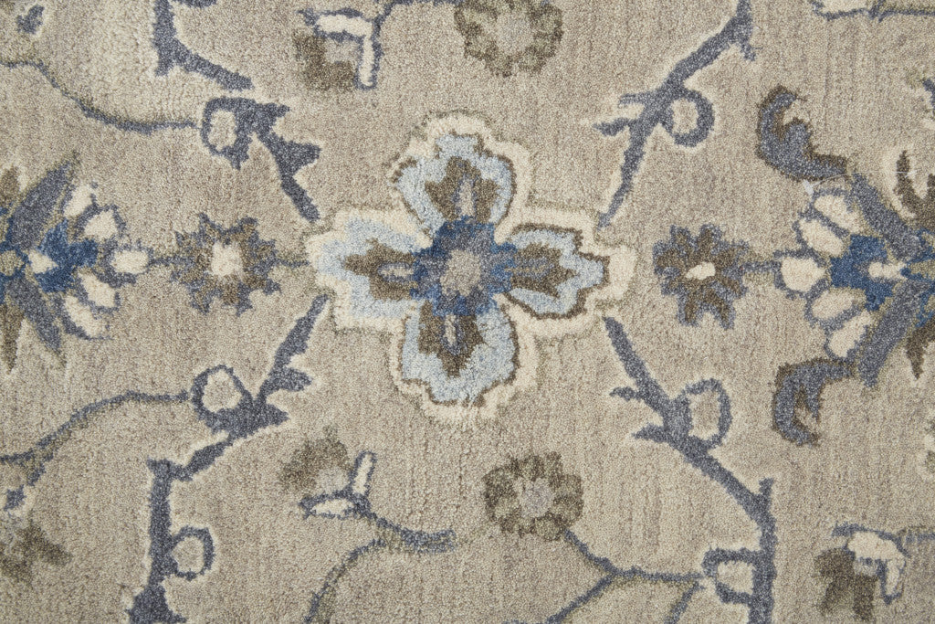 4' X 6' Ivory and Blue Wool Floral Hand Tufted Area Rug