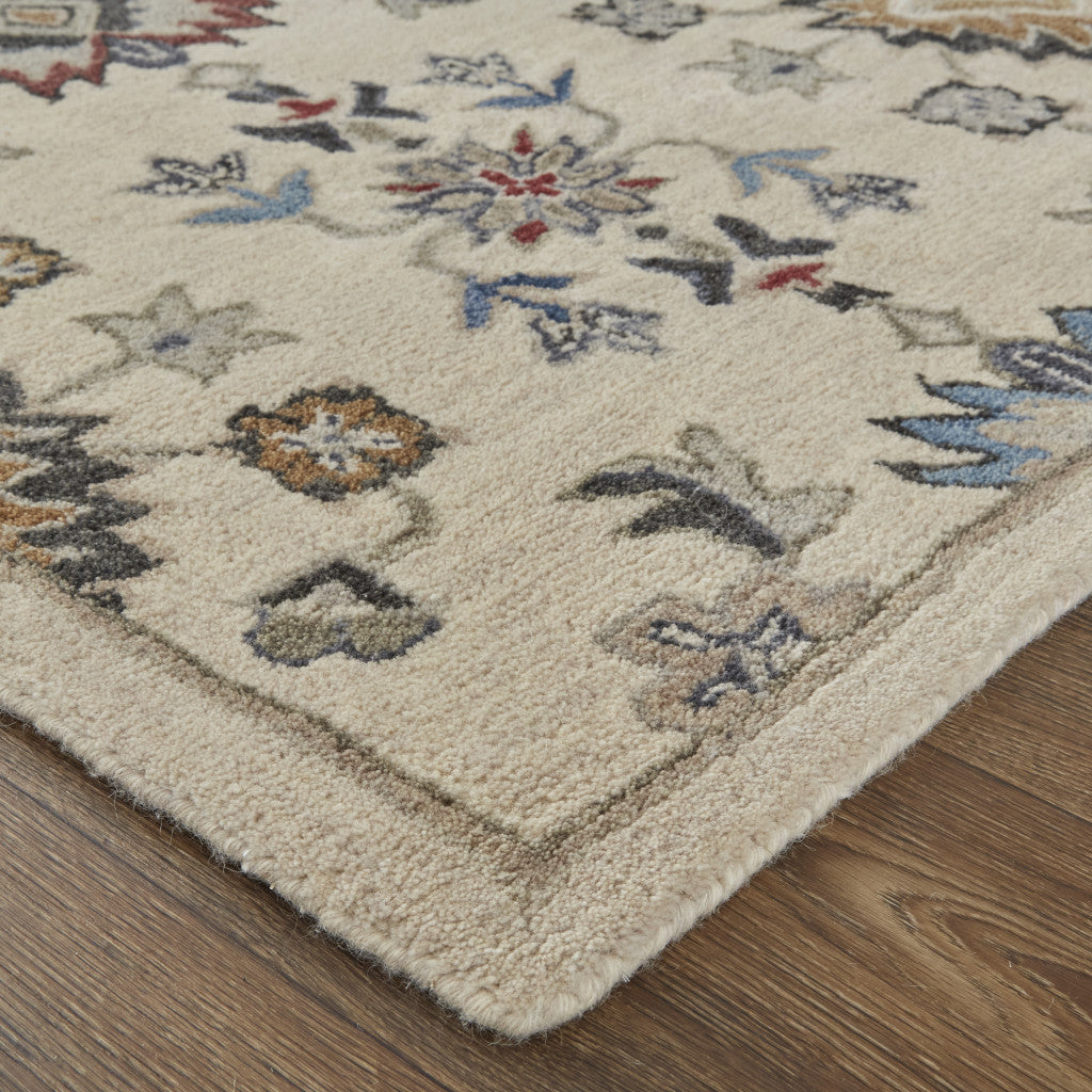 4' X 6' Ivory and Blue Wool Floral Hand Tufted Area Rug