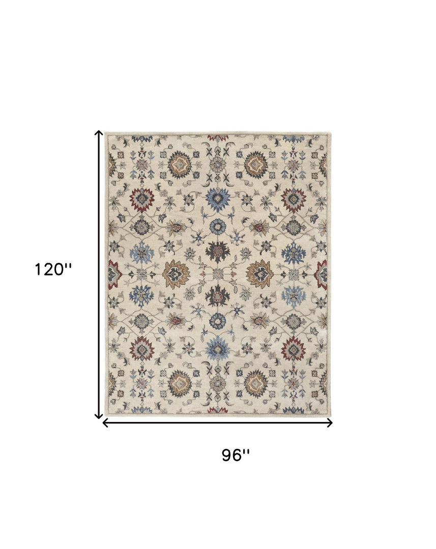 4' X 6' Ivory and Blue Wool Floral Hand Tufted Area Rug