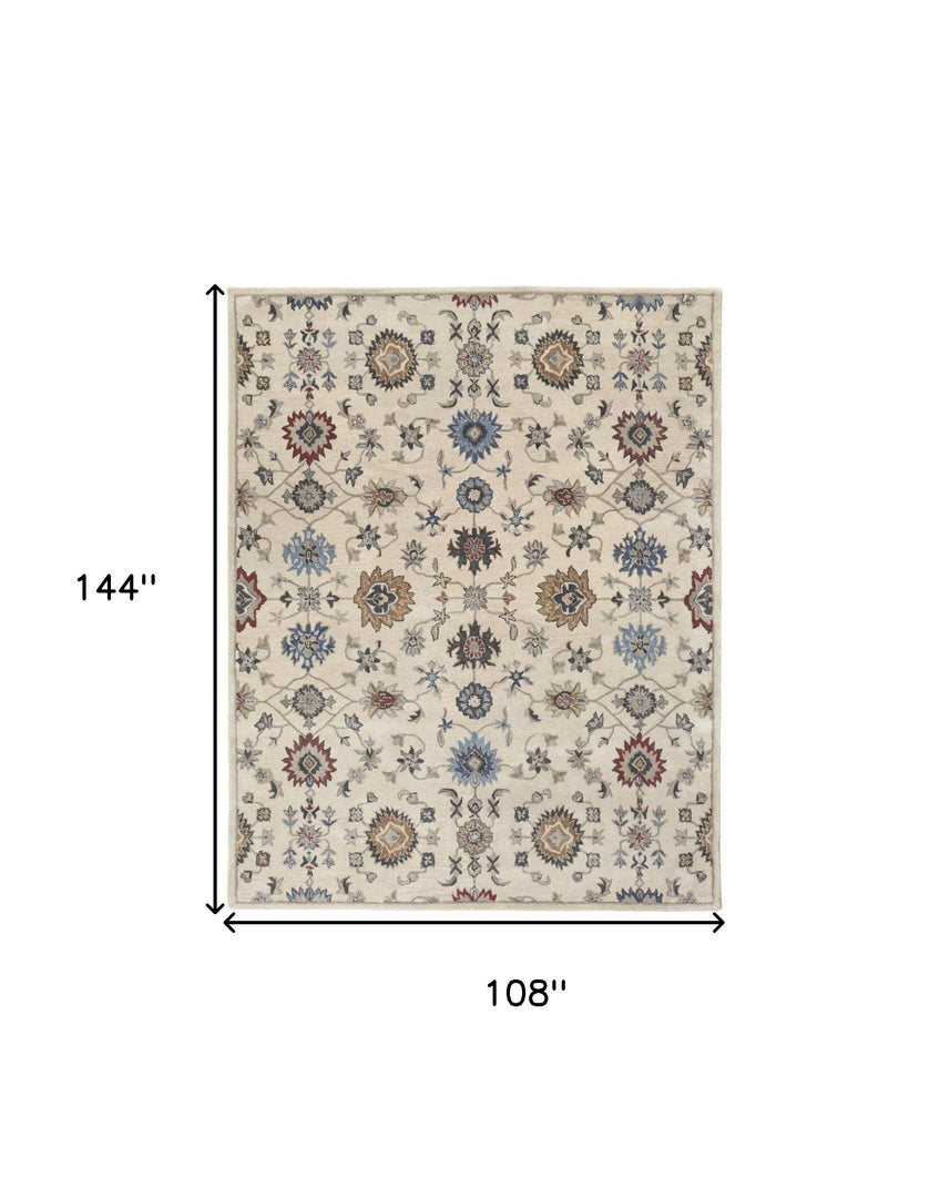 4' X 6' Ivory and Blue Wool Floral Hand Tufted Area Rug