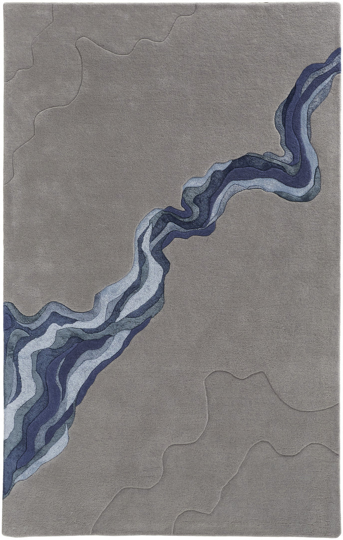 4' X 6' Blue and Gray Wool Abstract Hand Tufted Area Rug