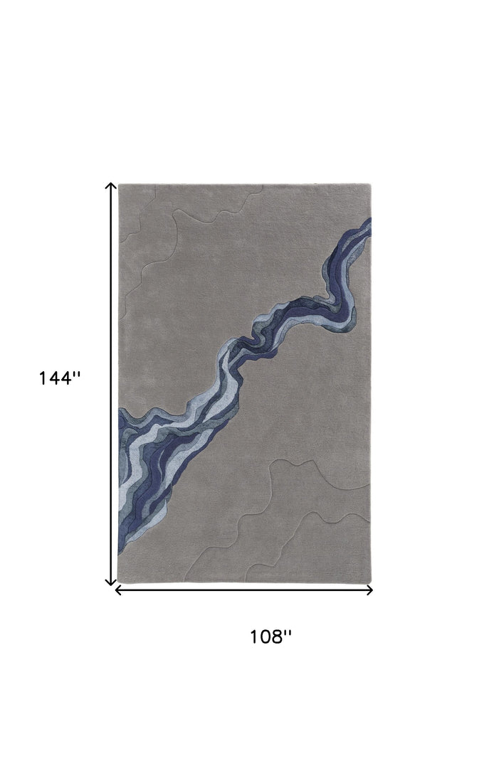 4' X 6' Blue and Gray Wool Abstract Hand Tufted Area Rug