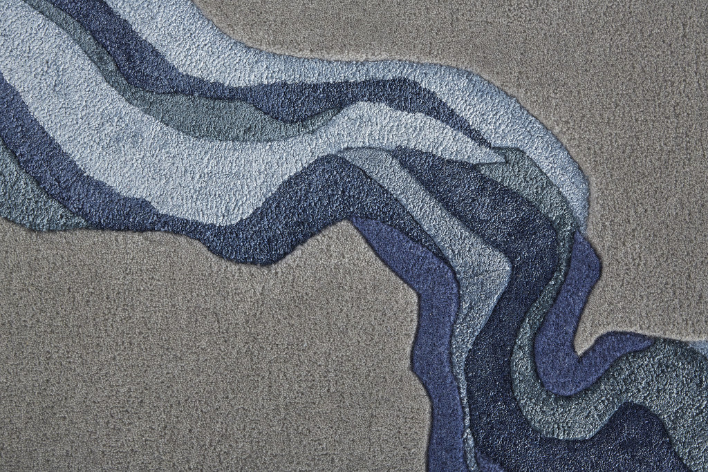 4' X 6' Blue and Gray Wool Abstract Hand Tufted Area Rug