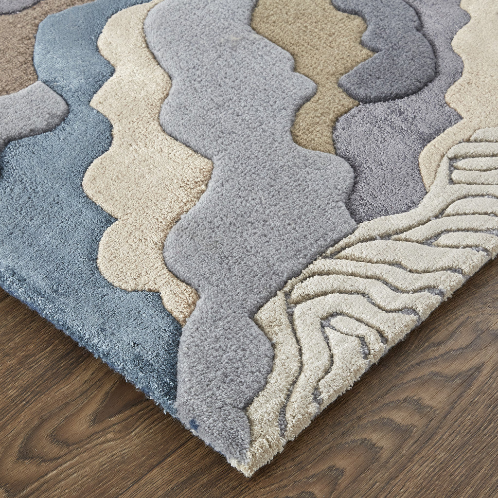 5' X 8' Tan and Brown Wool Abstract Hand Tufted Area Rug