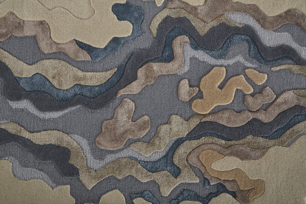 5' X 8' Tan and Brown Wool Abstract Hand Tufted Area Rug