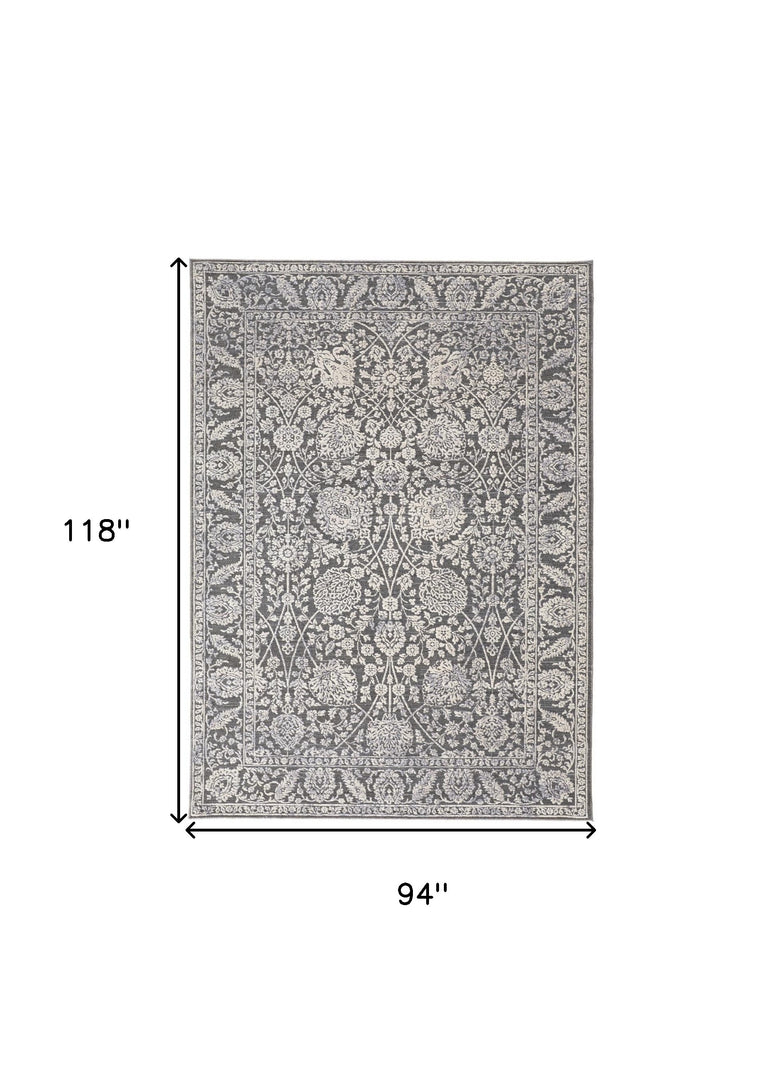 8' X 10' Taupe and Ivory Floral Power Loom Area Rug