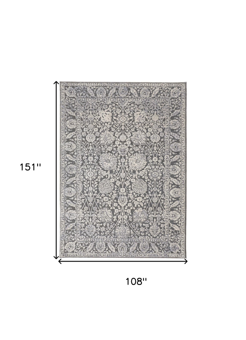 8' X 10' Taupe and Ivory Floral Power Loom Area Rug