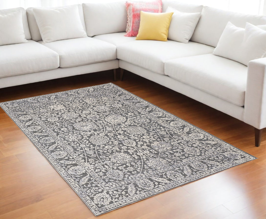 8' X 10' Taupe and Ivory Floral Power Loom Area Rug