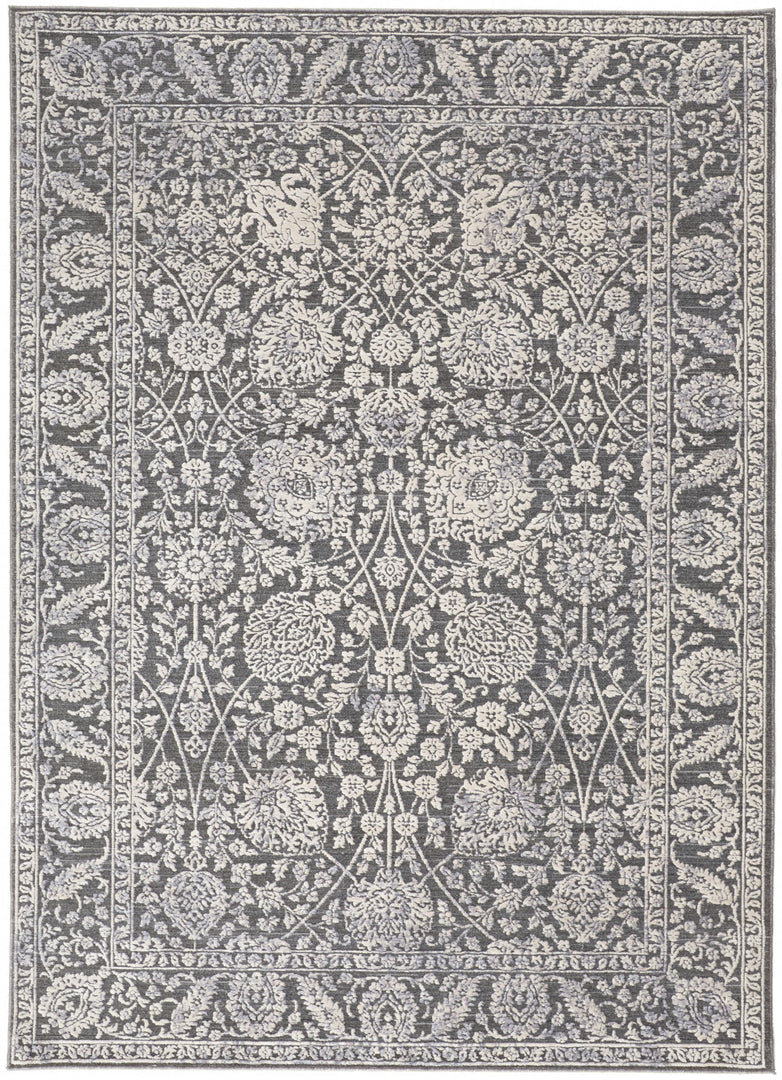 8' X 10' Taupe and Ivory Floral Power Loom Area Rug