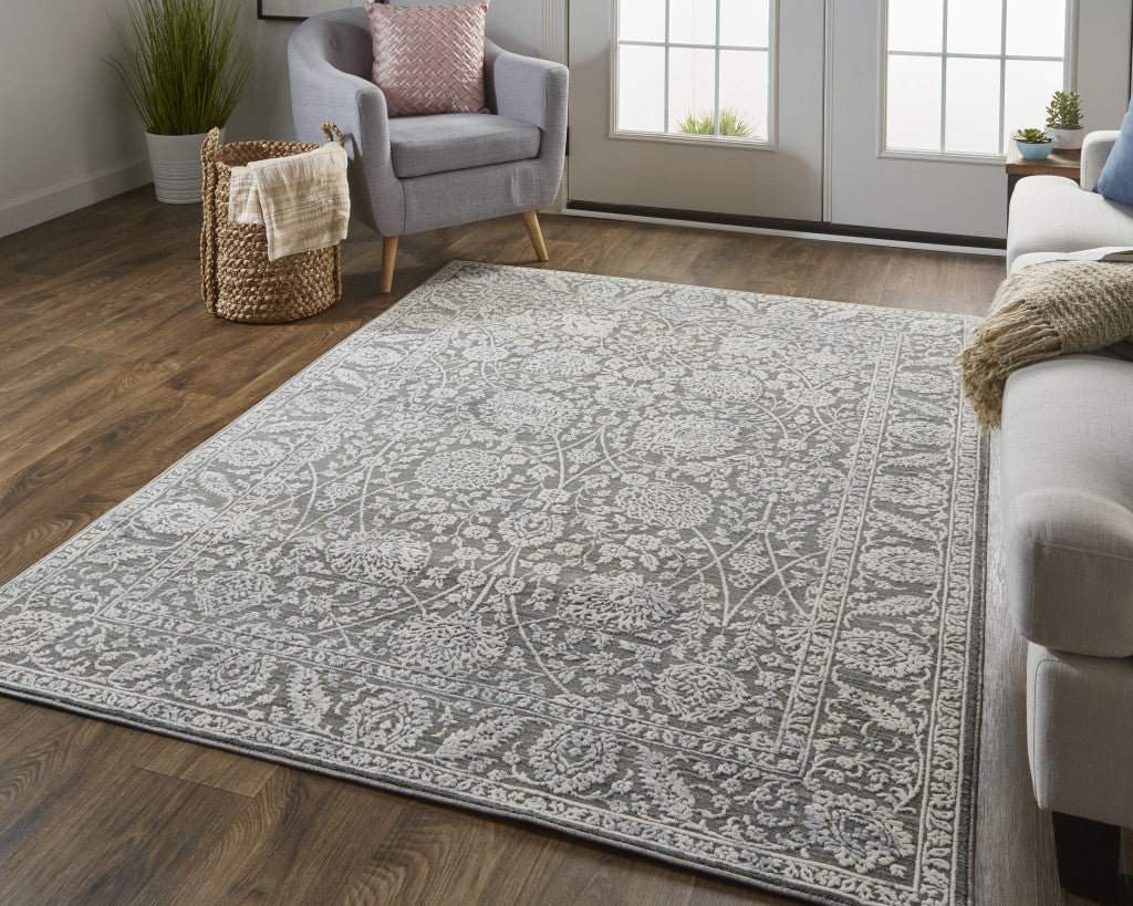 8' X 10' Taupe and Ivory Floral Power Loom Area Rug