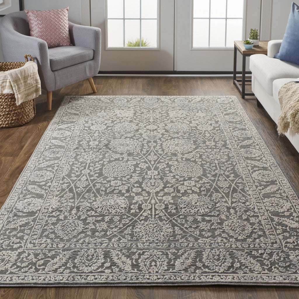 8' X 10' Taupe and Ivory Floral Power Loom Area Rug