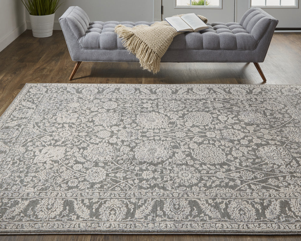 8' X 10' Taupe and Ivory Floral Power Loom Area Rug