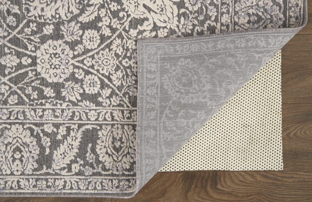 8' X 10' Taupe and Ivory Floral Power Loom Area Rug