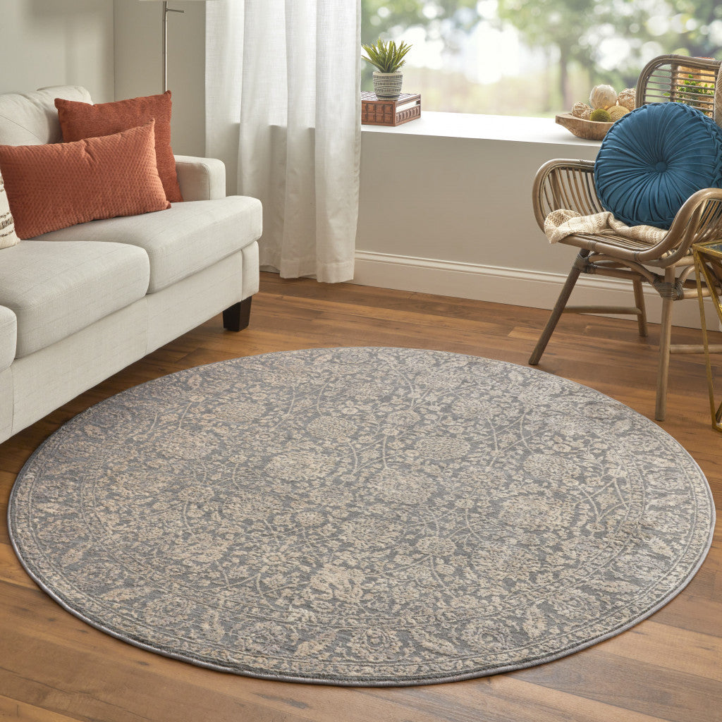 8' X 10' Taupe and Ivory Floral Power Loom Area Rug