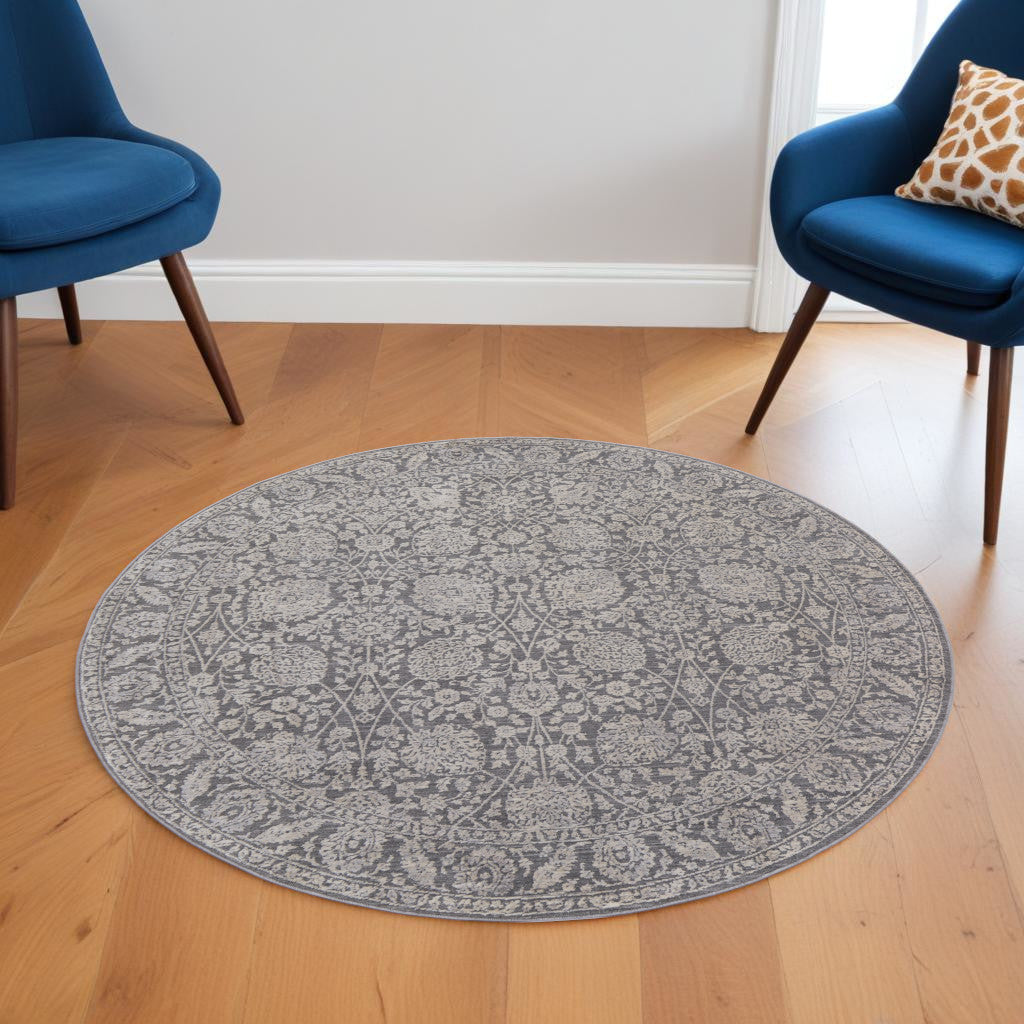 8' X 10' Taupe and Ivory Floral Power Loom Area Rug