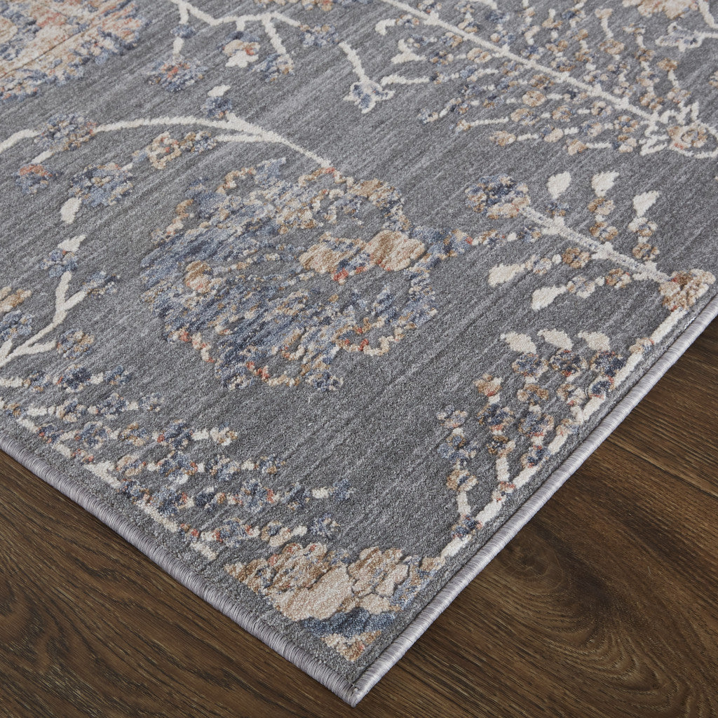 8' X 10' Gray and Ivory Floral Power Loom Area Rug