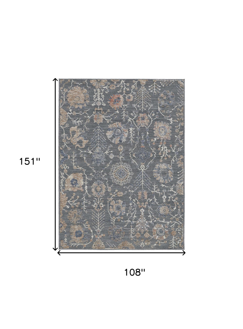 8' X 10' Gray and Ivory Floral Power Loom Area Rug