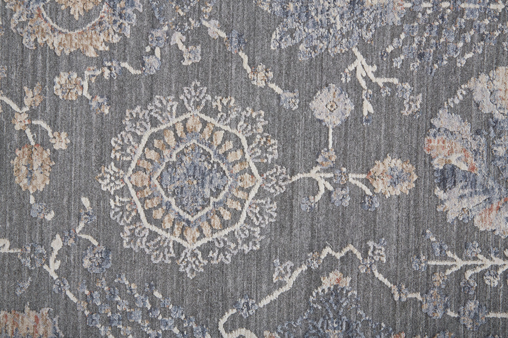 8' X 10' Gray and Ivory Floral Power Loom Area Rug