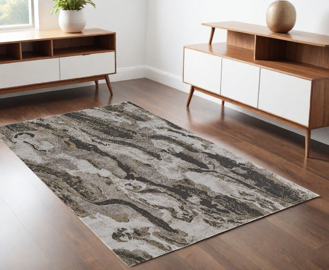 4' X 6' Brown and Ivory Abstract Power Loom Distressed Area Rug