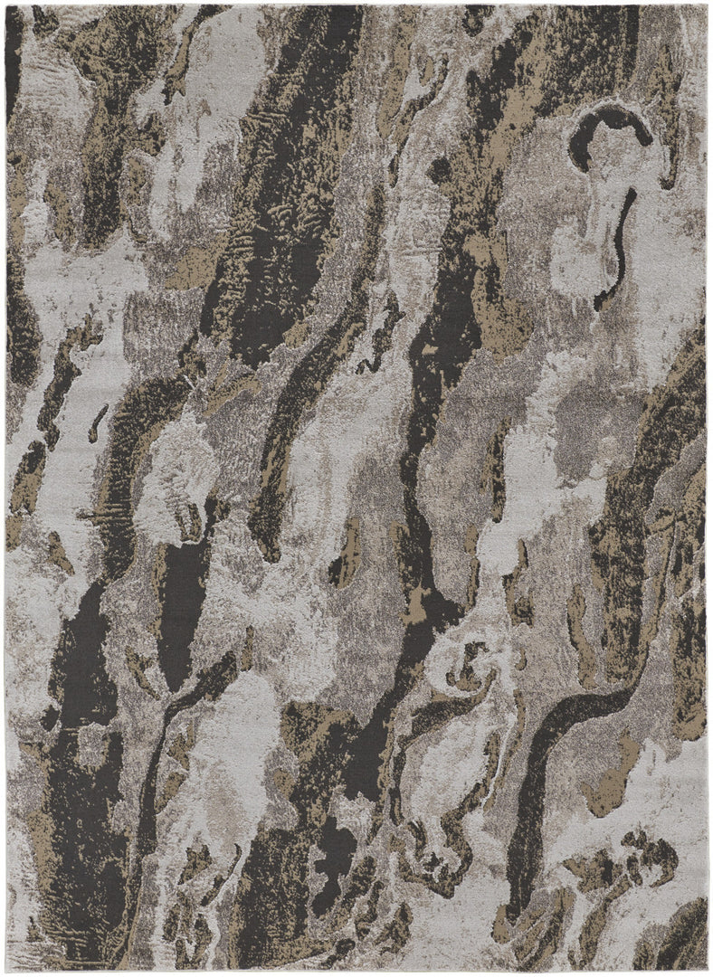 4' X 6' Brown and Ivory Abstract Power Loom Distressed Area Rug