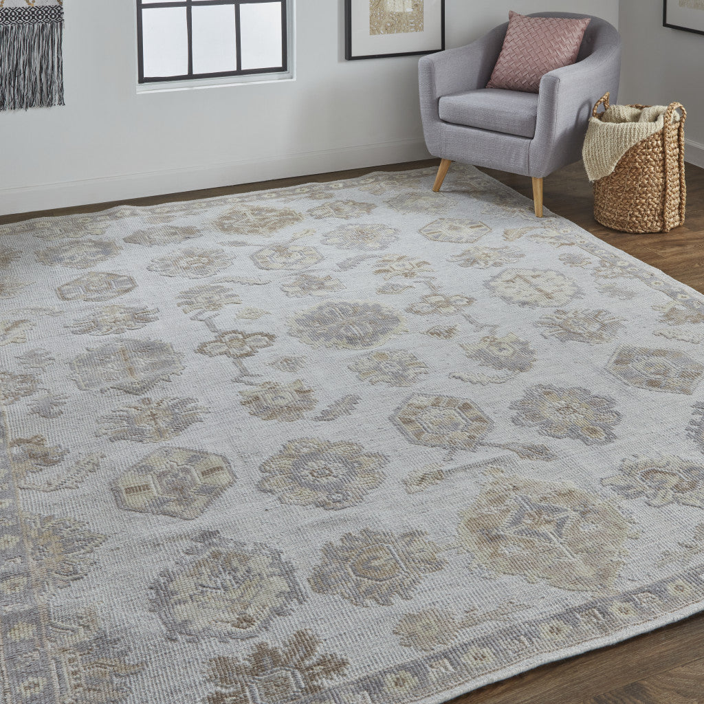 4' X 6' Gray and Ivory Floral Hand Knotted Area Rug