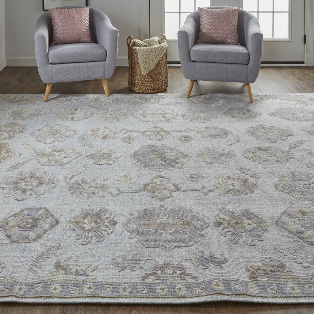 4' X 6' Gray and Ivory Floral Hand Knotted Area Rug