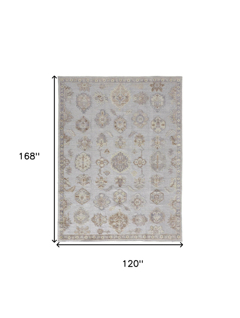 4' X 6' Gray and Ivory Floral Hand Knotted Area Rug