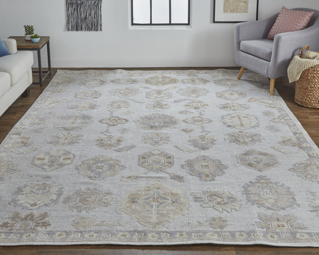 4' X 6' Gray and Ivory Floral Hand Knotted Area Rug