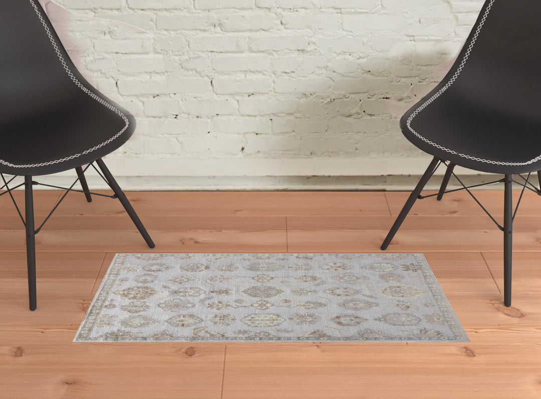 4' X 6' Gray and Ivory Floral Hand Knotted Area Rug