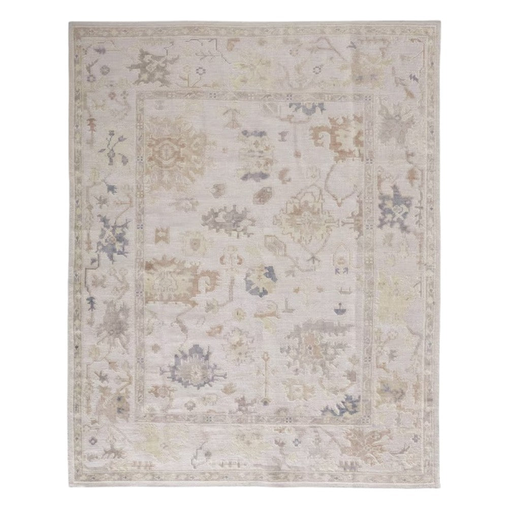 4' X 6' Tan Ivory And Orange Floral Hand Knotted Stain Resistant Area Rug