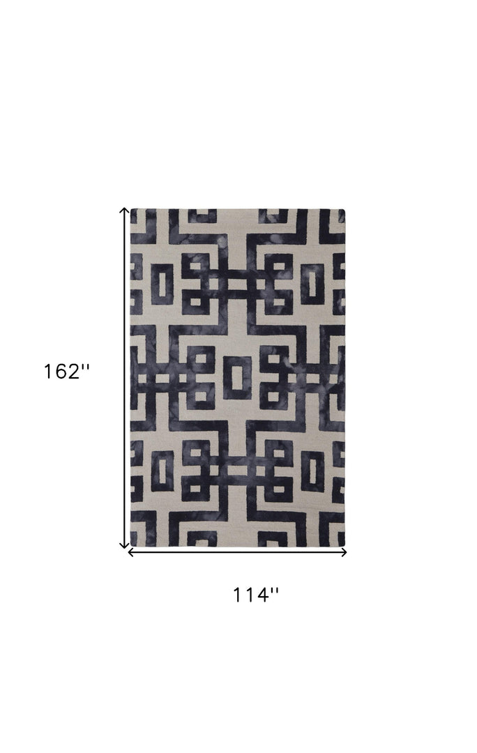 10' X 14' Ivory And Black Wool Tufted Handmade Area Rug