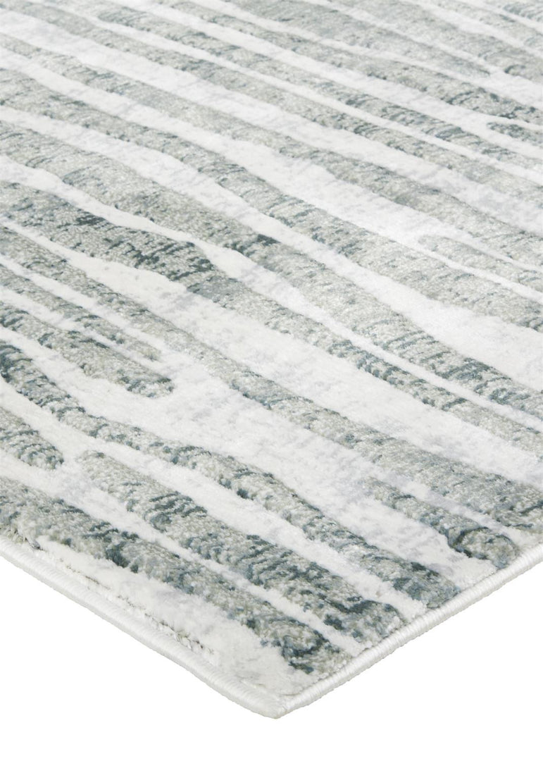 10' X 13' Gray Green And Ivory Striped Distressed Stain Resistant Area Rug