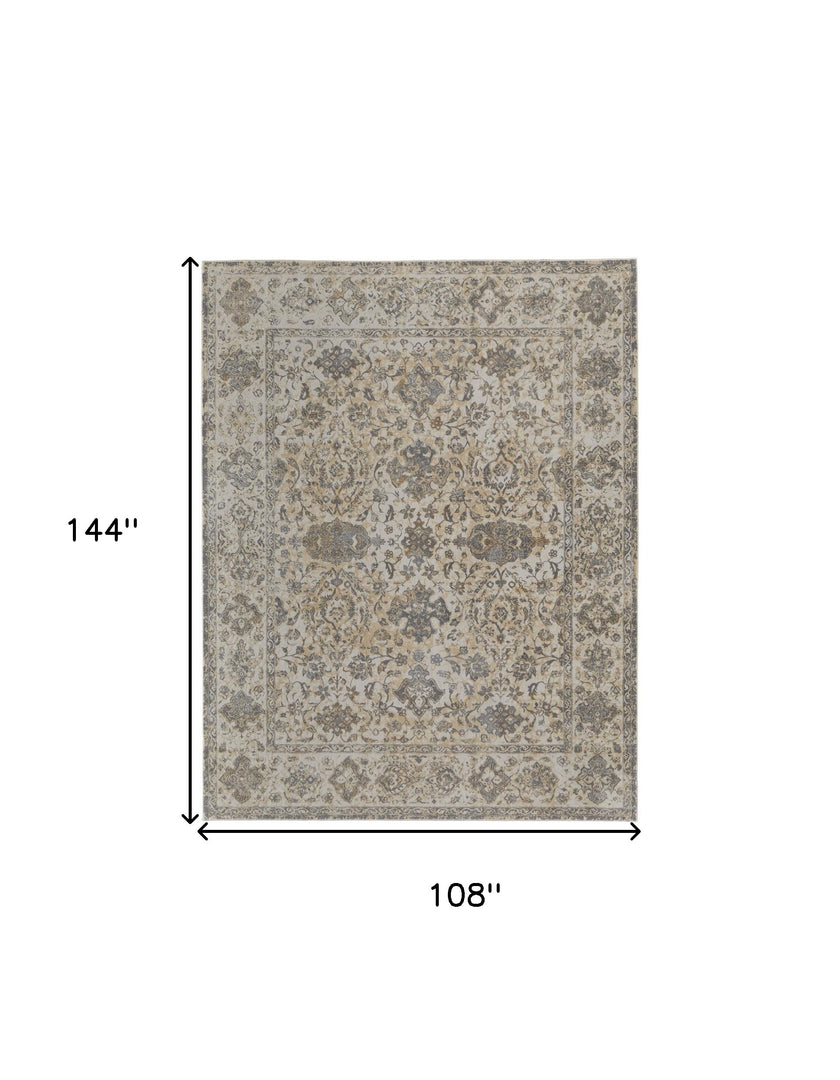 9' X 12' Ivory Tan And Gray Power Loom Area Rug