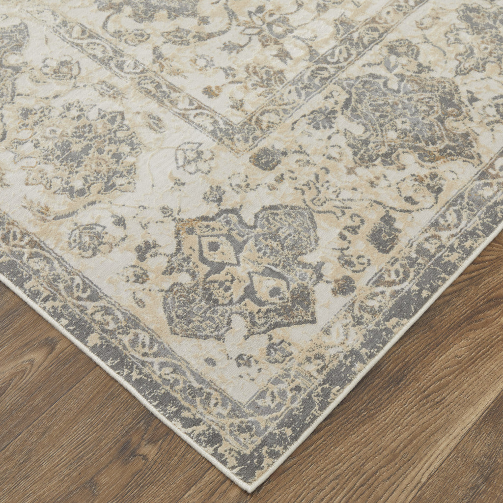 9' X 12' Ivory Tan And Gray Power Loom Area Rug