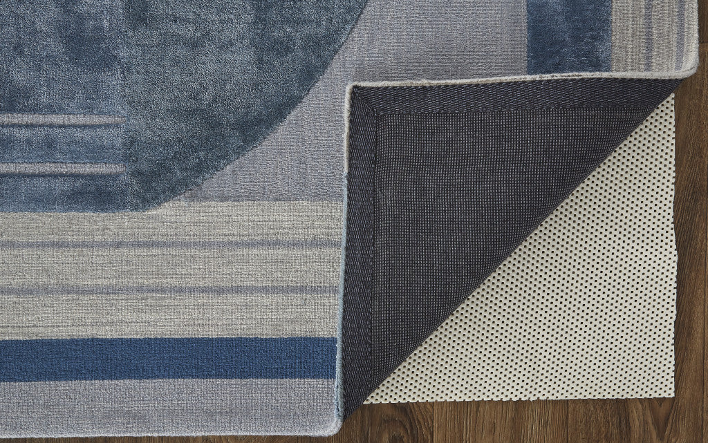 9' X 12' Blue Ivory And Gray Wool Striped Tufted Handmade Area Rug