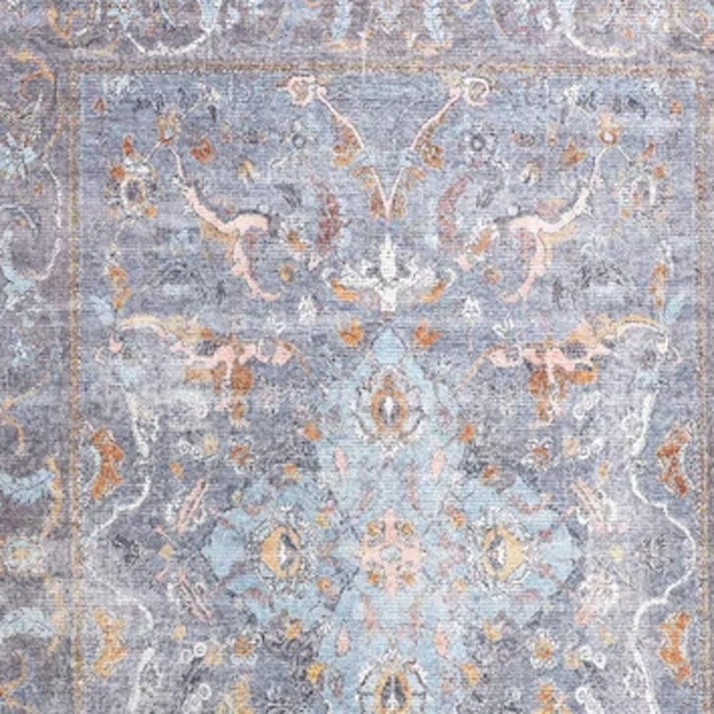 4' X 6' Blue Gray And Orange Floral Area Rug