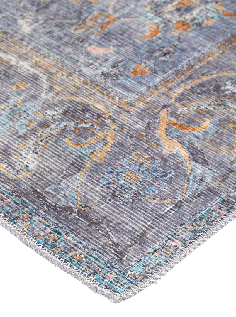 4' X 6' Blue Gray And Orange Floral Area Rug