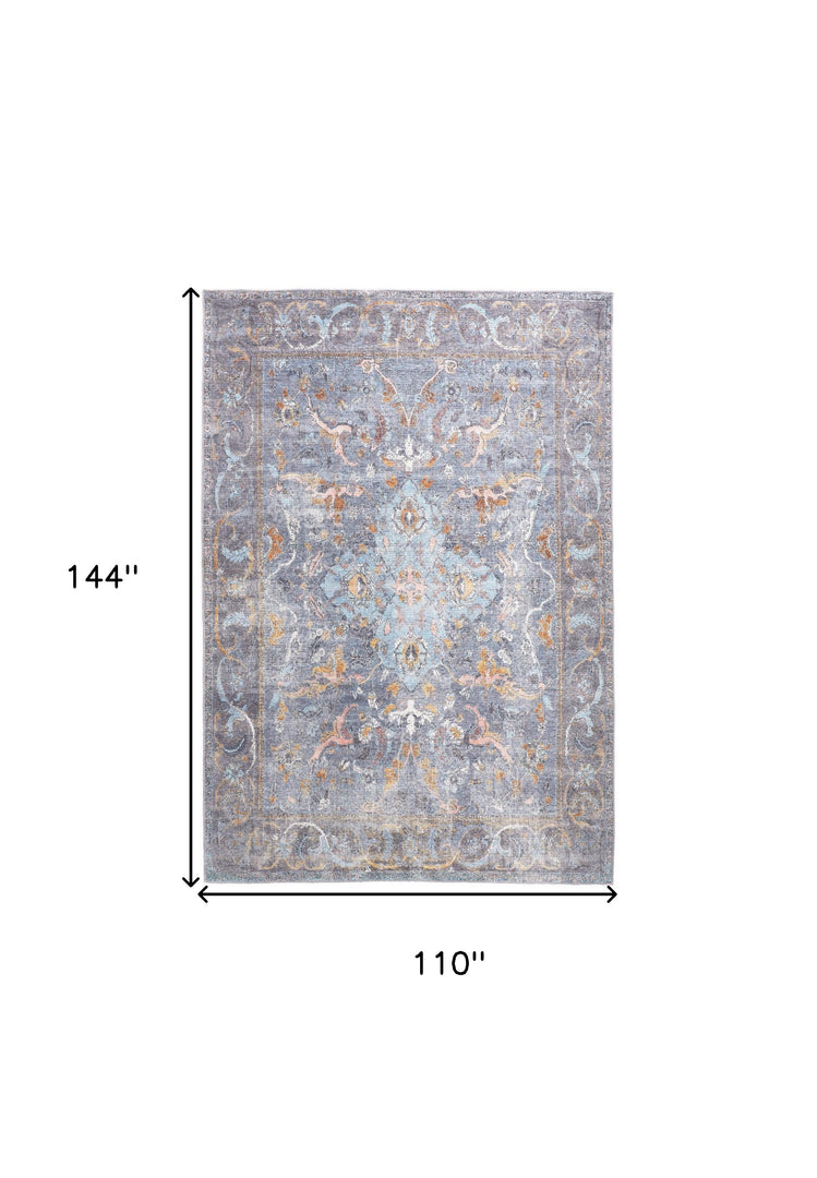 4' X 6' Blue Gray And Orange Floral Area Rug