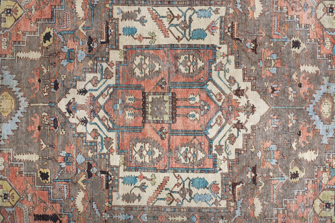 4' X 6' Taupe Red And Brown Floral Area Rug